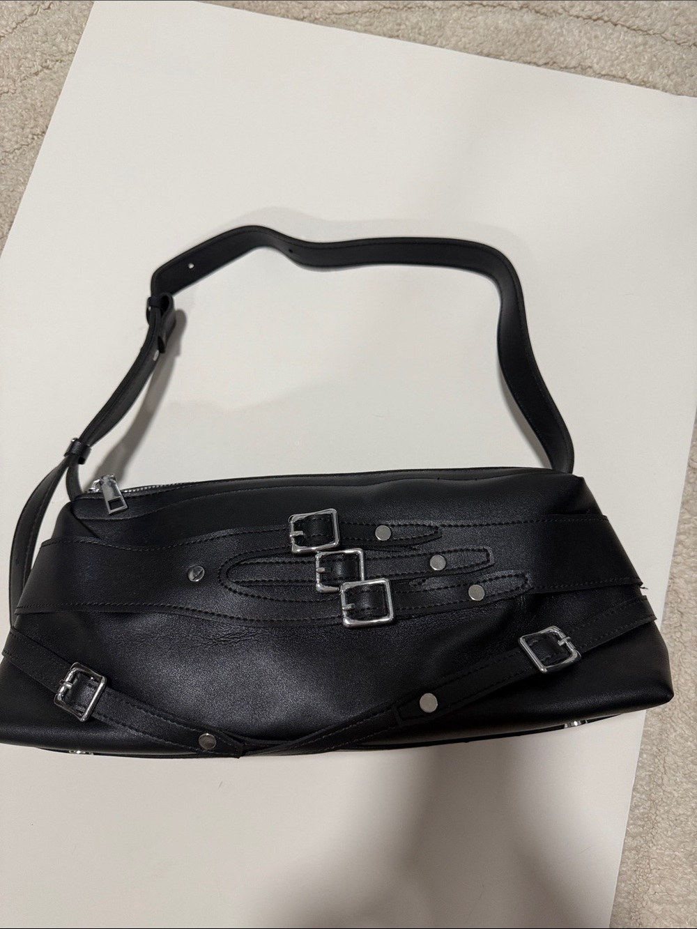 Black Buckle Detail Shoulder Bag
